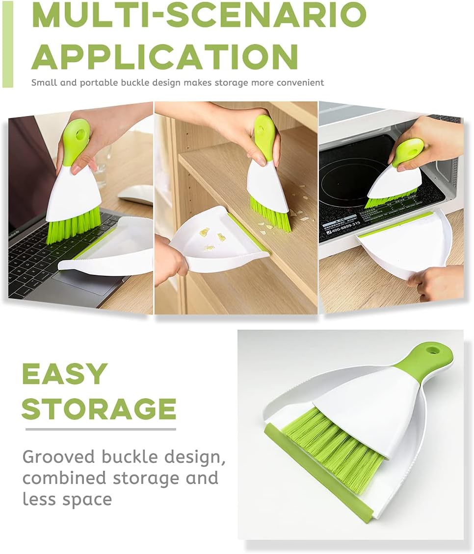 Dust pan Broom Brush Dustpan - Small Broom and Dustpan Set,Mini Broom and Dustpan,Small Dustpan and Brush Set for Home Cleaning, Sofa, Desk, Guinea Pig Cage, Cat Litter etc.（Green 2 Set）