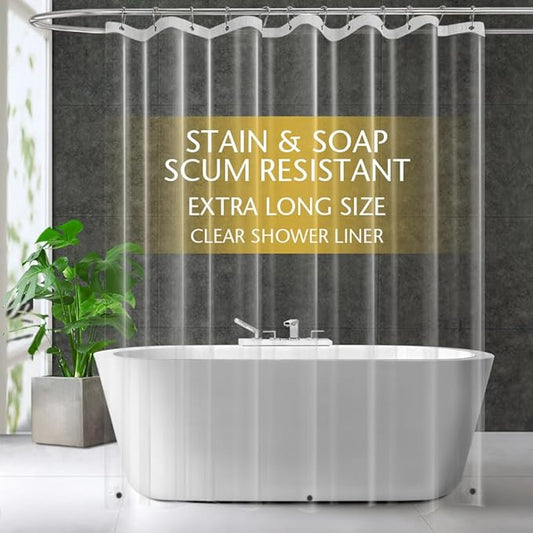 Extra Long Clear Plastic Shower Curtain Liner - Lightweight 72" x 92" Transparent Bathroom Shower Showroom Curtain Liner with Rustproof Metal Gromments and Weighted Magnet