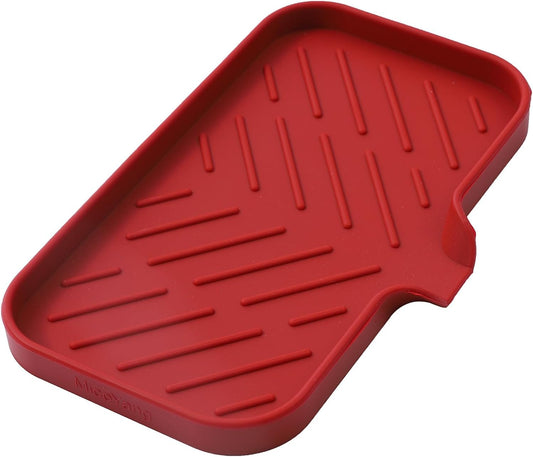 Silicone Bathroom Soap Dishes with Drain Spout-Bathroom and Kitchen Sink Organizer,Sponge Holder,Dish Soap Tray,Perfect for Dispenser,Scrubber,Bottle,Cup on Sink or Counter-Red 9.6"×5.3"