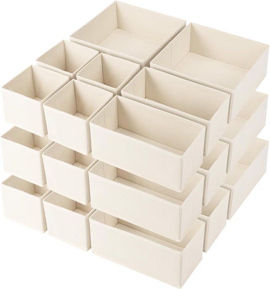 Criusia Drawer Organizer Clothes, 24 Pack Underwear Drawer Organizers, Foldable Closet Organizers and Storage Dresser Drawer Dividers Clothing Organizer for Clothes, Socks, Scarves, Bra, Ties (Beige)