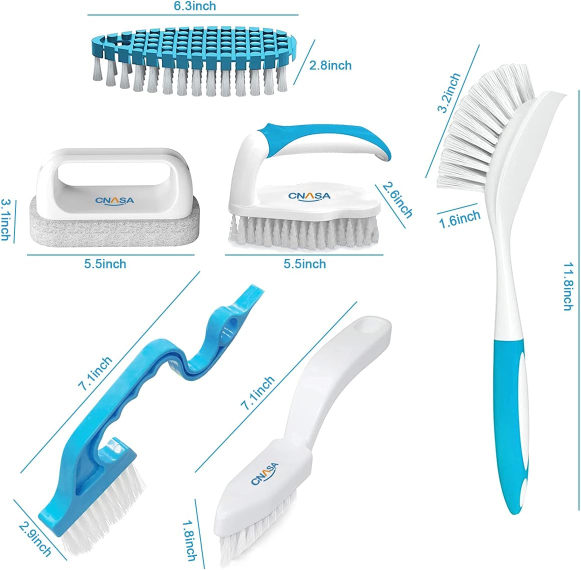 6 Pack Household Deep Cleaning Set - Kitchen, Bathroom & Floor Cleaning Brushes, Includes Scrub, Dish, Bottle, Grout, Crevice & Shoe Brushes