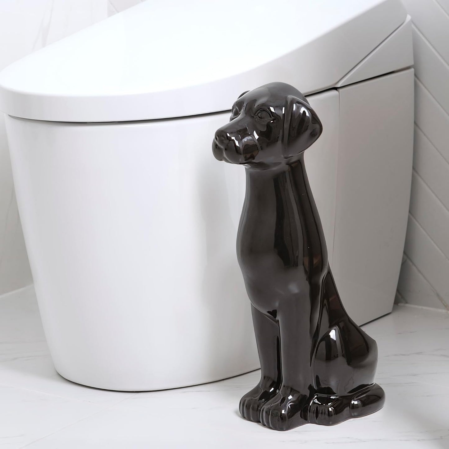 Black Labrador Ceramic Toilet Brush Holder with Plastic Brush Set by Allure Home Creation