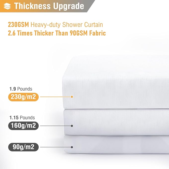 BTTN Fabric Shower Curtain, Linen Textured Heavy Duty Polyester Cloth Shower Curtain Set with Plastic Hooks, White, 54" W x 78" L (Pack of 1)