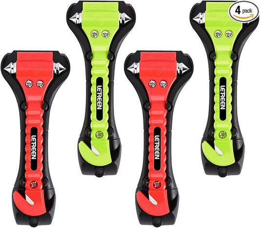 4 PCS Car Window Breaker, LETREEN 2-in-1 Window Breaker Seatbelt Cutter, Glass Breaker Car Safety Hammers, Auto Car Escape Tool, Emergency Glass Hammer, Window Punch Breaker Tool