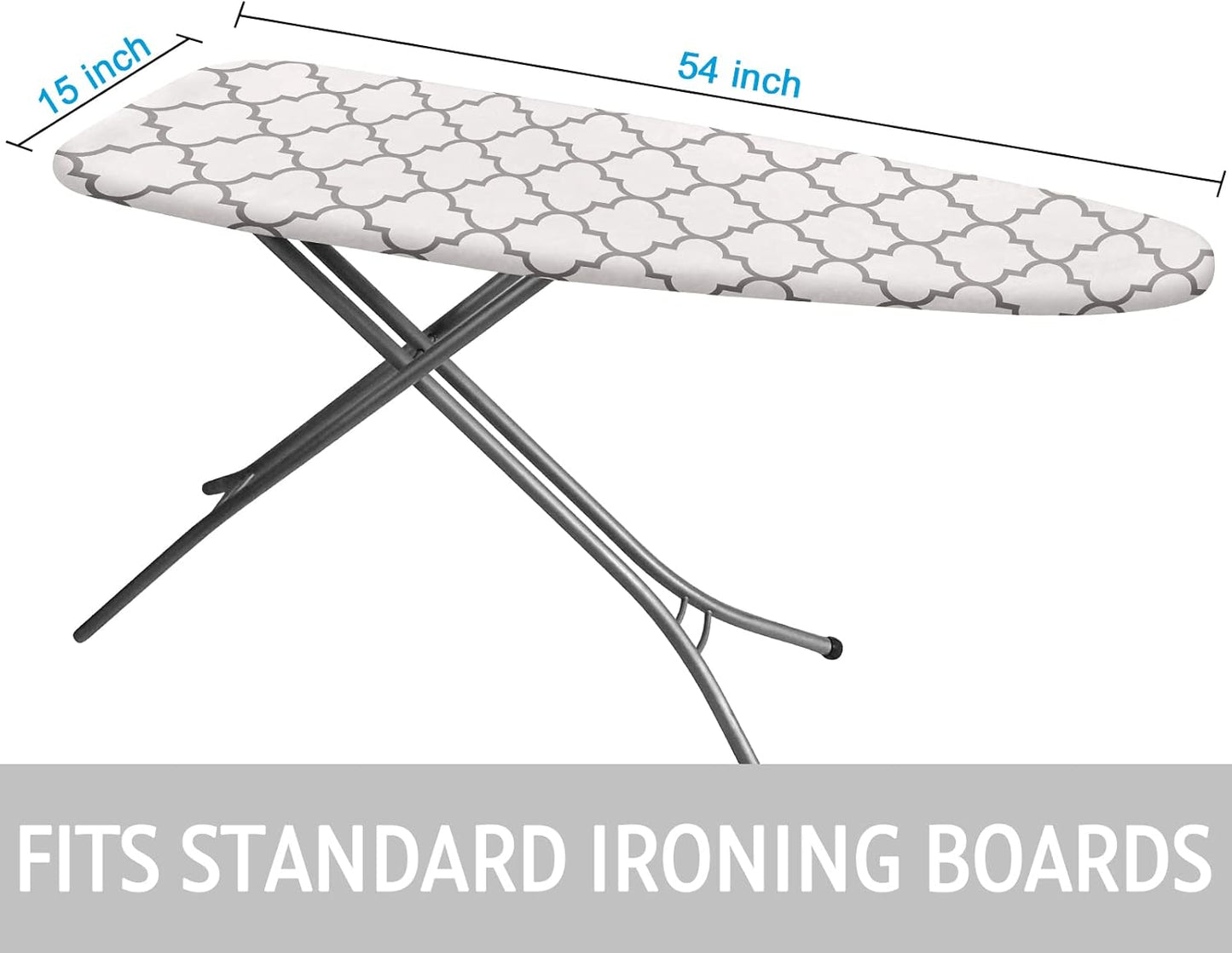 Ironing Board Cover and Pad 15x54 Inch Standard Ironing Board Cover with Elastic Edge and Hook and Loop Fasteners Scorch and Stain Resistant Cotton Ironing Covers with Thick Padding