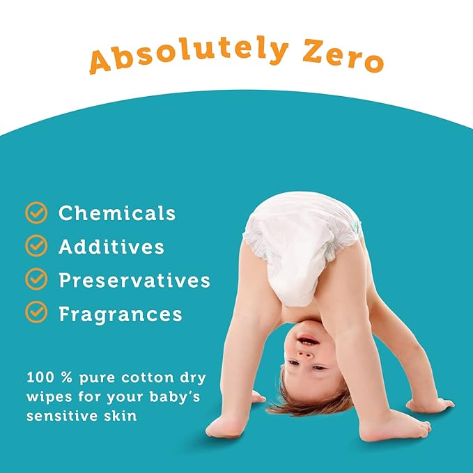 Whoopsie Wipes – The Original 100% Pure Cotton Dry Baby Wipes – Ultra Soft, Unscented, Chemical-Free Wipes for Sensitive Skin – Use Dry or Add Water for Wet Wipes – 6 Packs (600 Count)