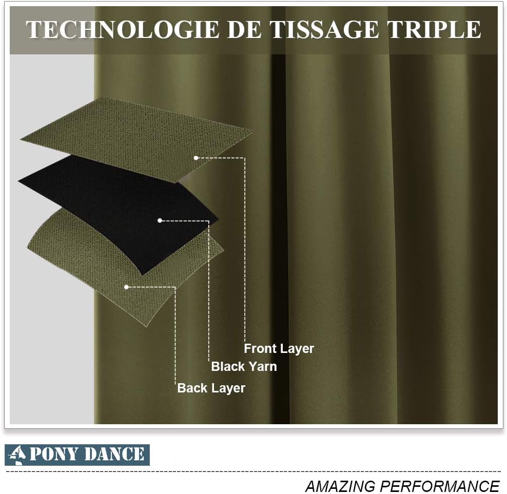 PONY DANCE Window Curtain Tiers - (42 by 36 inches, Olive Green, 2 Pieces) Room Darkening Curtains Short Panels Drapes for Small Half Window Kitchen Decor