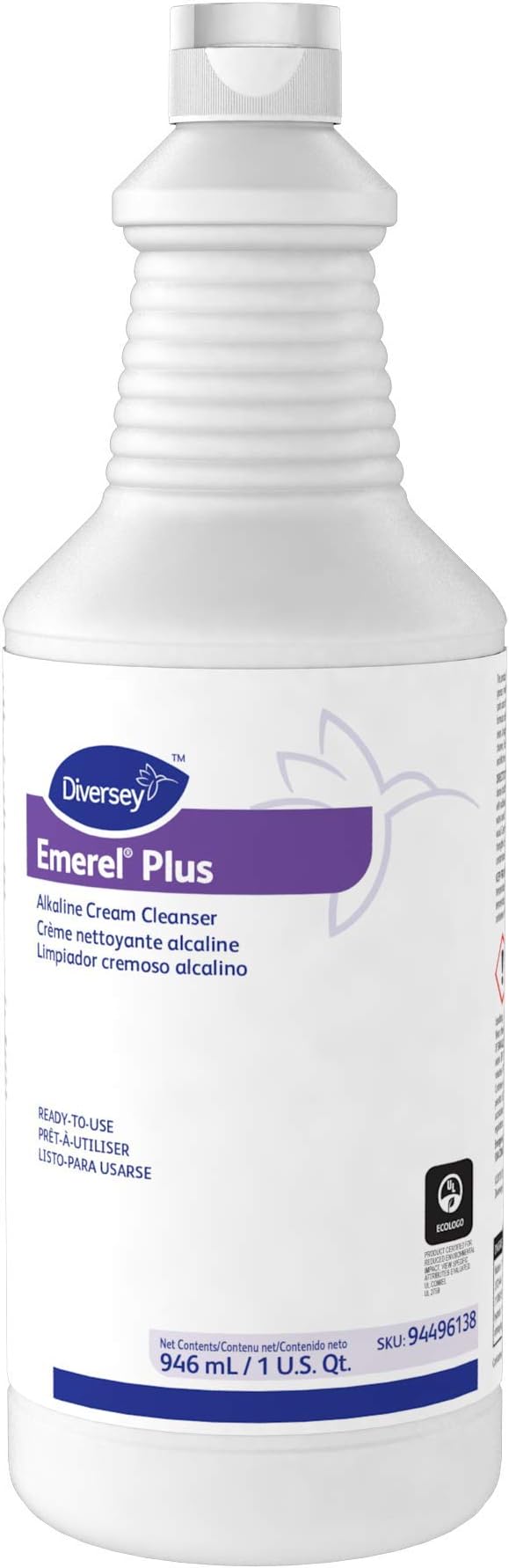 Diversey 94496138 Emerel Plus Crème Cleanser, No Scratch Cream Formula Removes Hard Water Deposits, Soap Scum, Scuff Marks & More, Ready-to-Use Squeeze Bottle, 32-Ounce