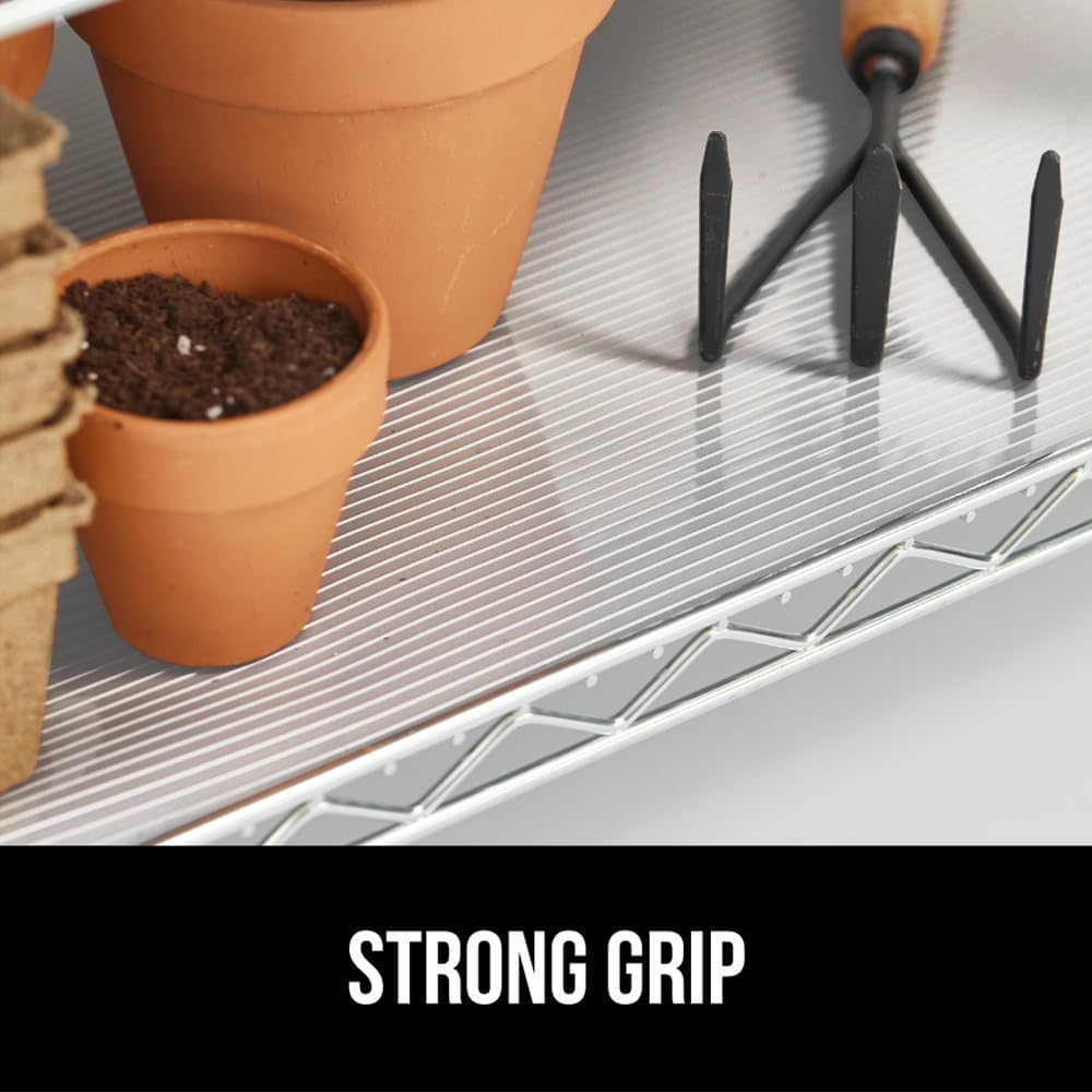 GORILLA GRIP DuraGuard Shelf Liner, Non-Adhesive Cabinet Liners for Kitchen Drawers, Shelves, Refrigerator, Pantry Storage, Bathroom Closet, Durable Waterproof BPA Free Ribbed Plastic, 12x10 Clear
