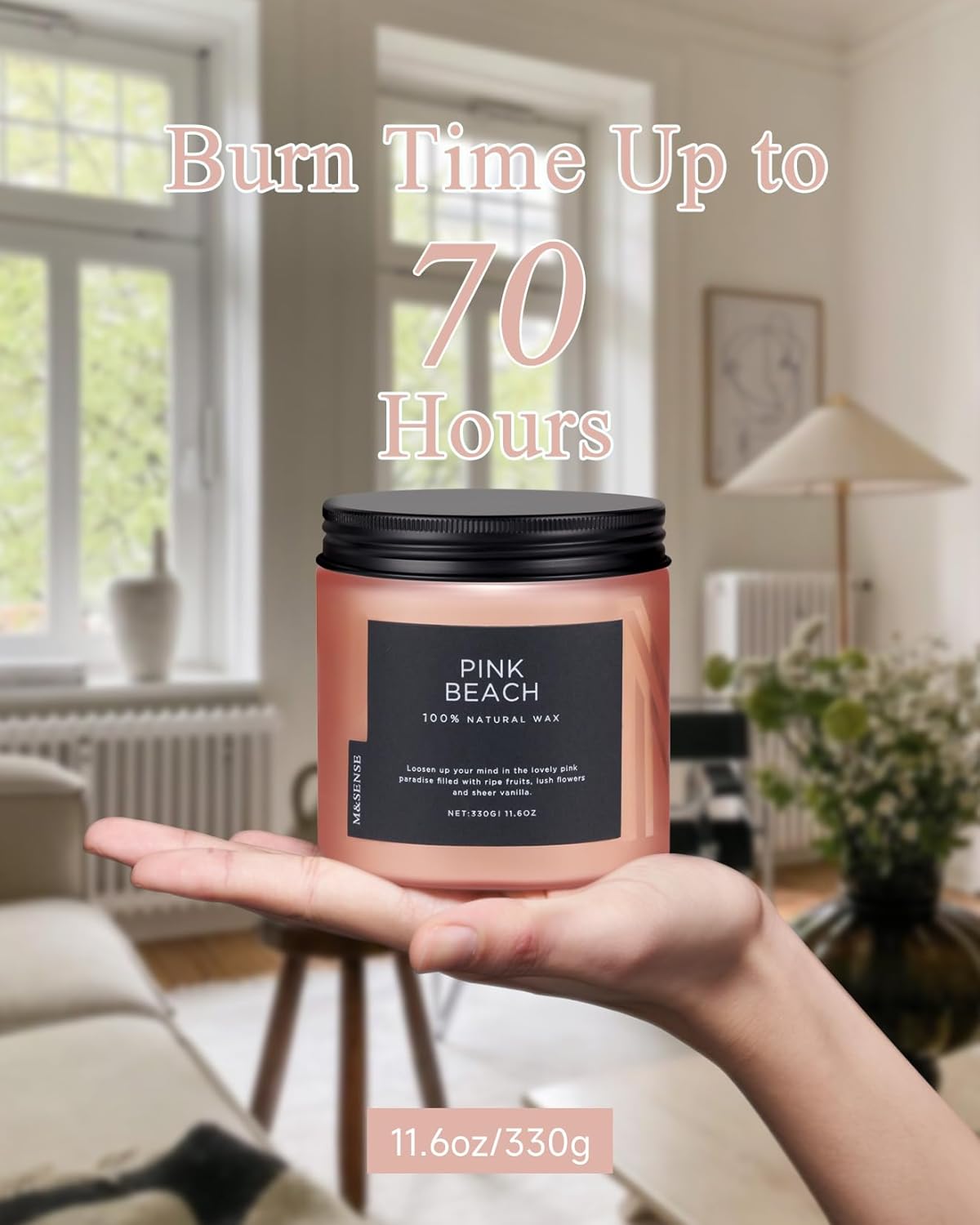 M&SENSE Pink Beach Sands Jar Candle, 11.6oz Pineapple & Coconut Scented Natural Soy Candles for Home Scented, 70 Hour Burn Time, Home Decor Gift for Women, Friends, Family, Colleagues, Couples