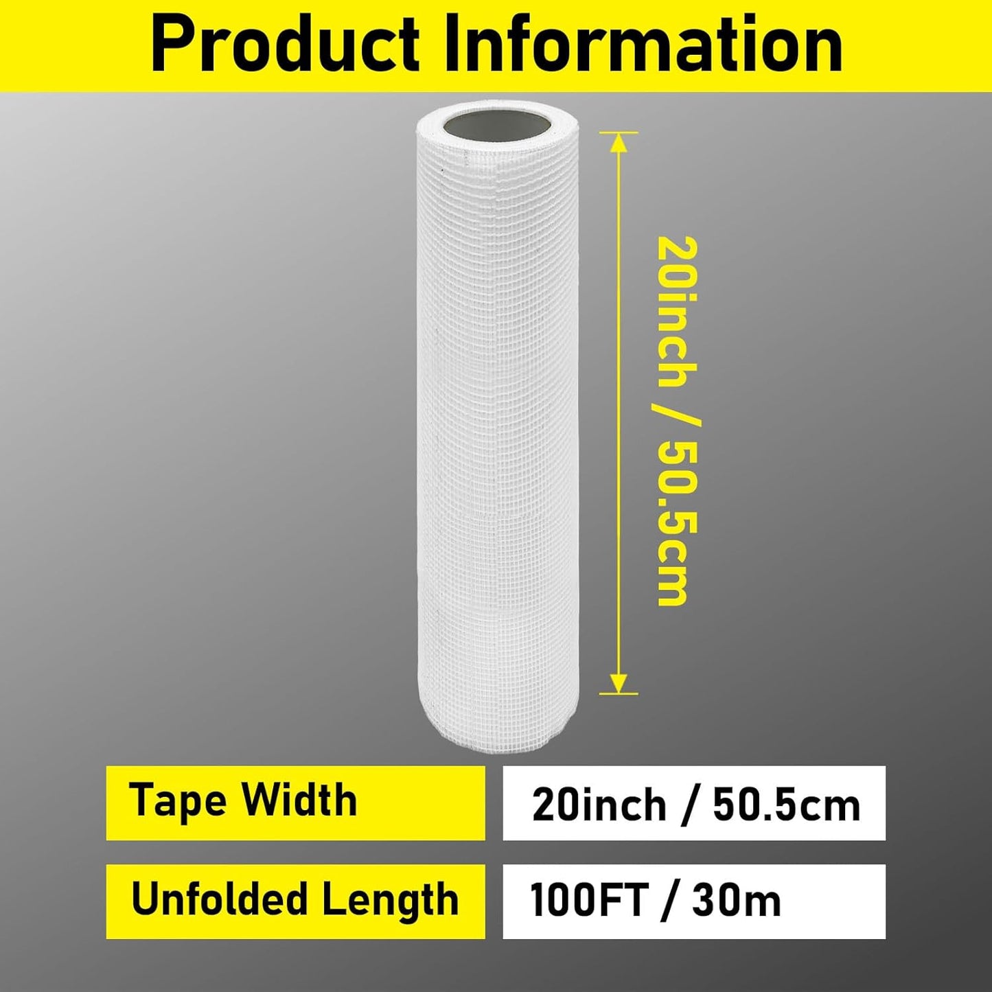 20" 100 Feet Drywall Joint Tape, Self-Adhesive Encrypted Fiberglass Drywall Repair Mesh Tape for Wall Cracks and Seam Patch