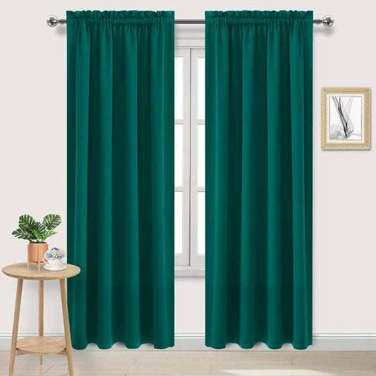 DWCN Blackout Curtains Thermal Insulated, Energy Saving & Noise Reducing Bedroom and Living Room Curtains, Hunter Green, W 52x L 95 Inch, Set of 2 Rod Pocket Curtain Panels