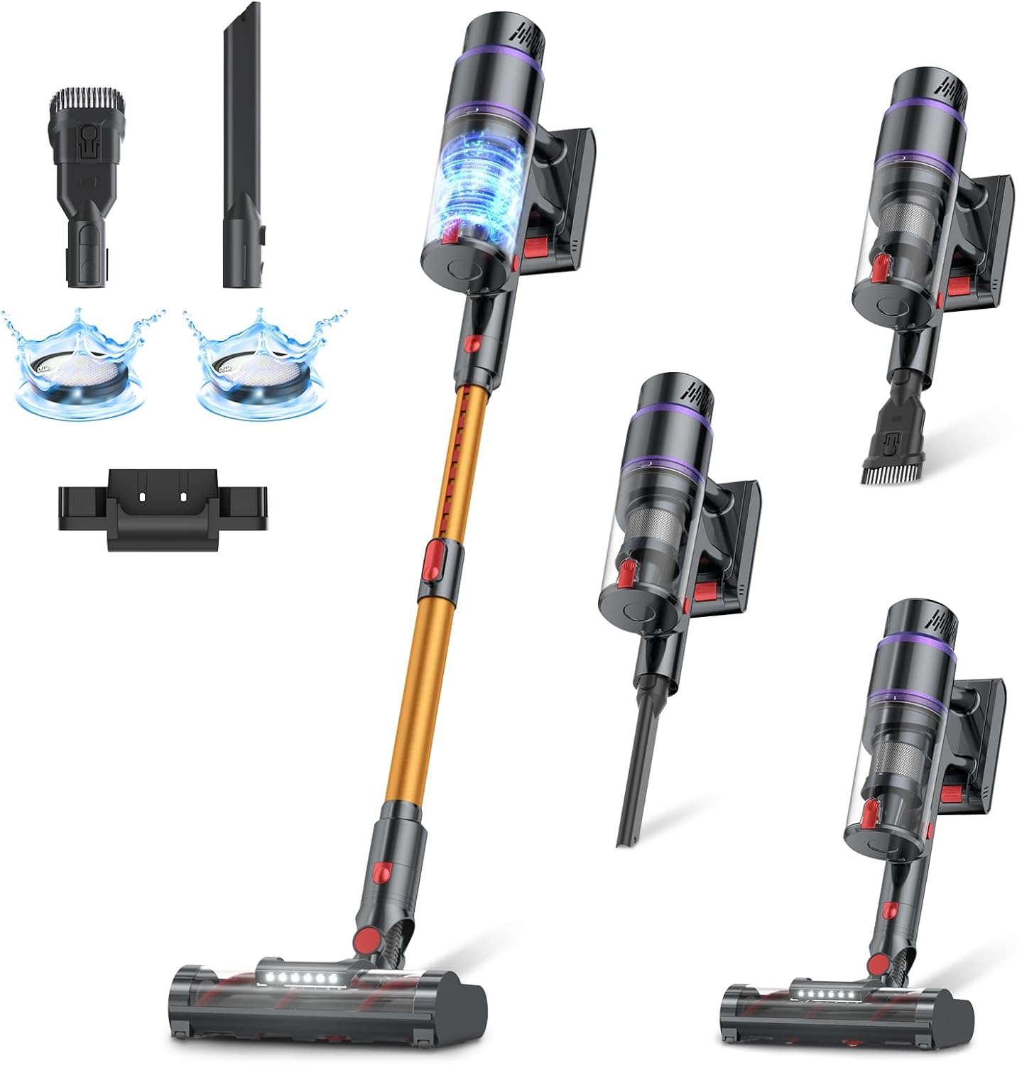 Cordless Vacuum Cleaner, 550W/50Kpa/70Mins Vacuum Cleaners for Home with Smart Auto Mode/LED Touch Display, Self-Standing Cordless Stick Vacuum Rechargeable, Vacuum Cleaner for Pet Hair/Carpet/Floors - Thumbnail 4