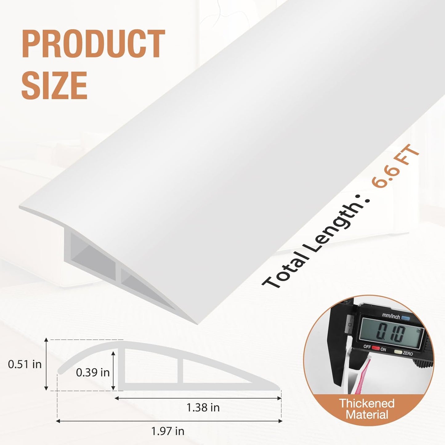 Floor Transition Strip Self Adhesive Vinyl Door Threshold for Doorways Carpet Edging Trim Overlap Edge Reducer for Laminate Floor, Carpet, Tile (White, 1/5" to 2/5", 6.6Ft)