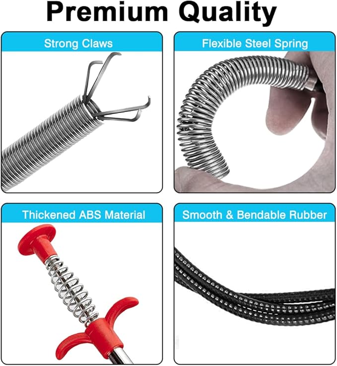Flexible Claw Grabber Pick up Reacher Tool, Drain Snake Hair Drain Clog Remover Tool Toilet Snakes for Unclogging, Bendable Hose Pickup Reaching Assist for Litter Pick, Home Sink, Toilet (23 Inch)