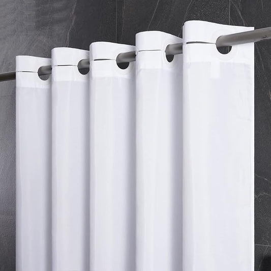 Furlinic White No Hook Shower Curtain Fabric 60x72 Inch,Polyester Waterproof Bathroom Curtain with 8 Plastic Built-in Grommets,Modern Luxury Hotel Style Washable Decorative Shower Curtains