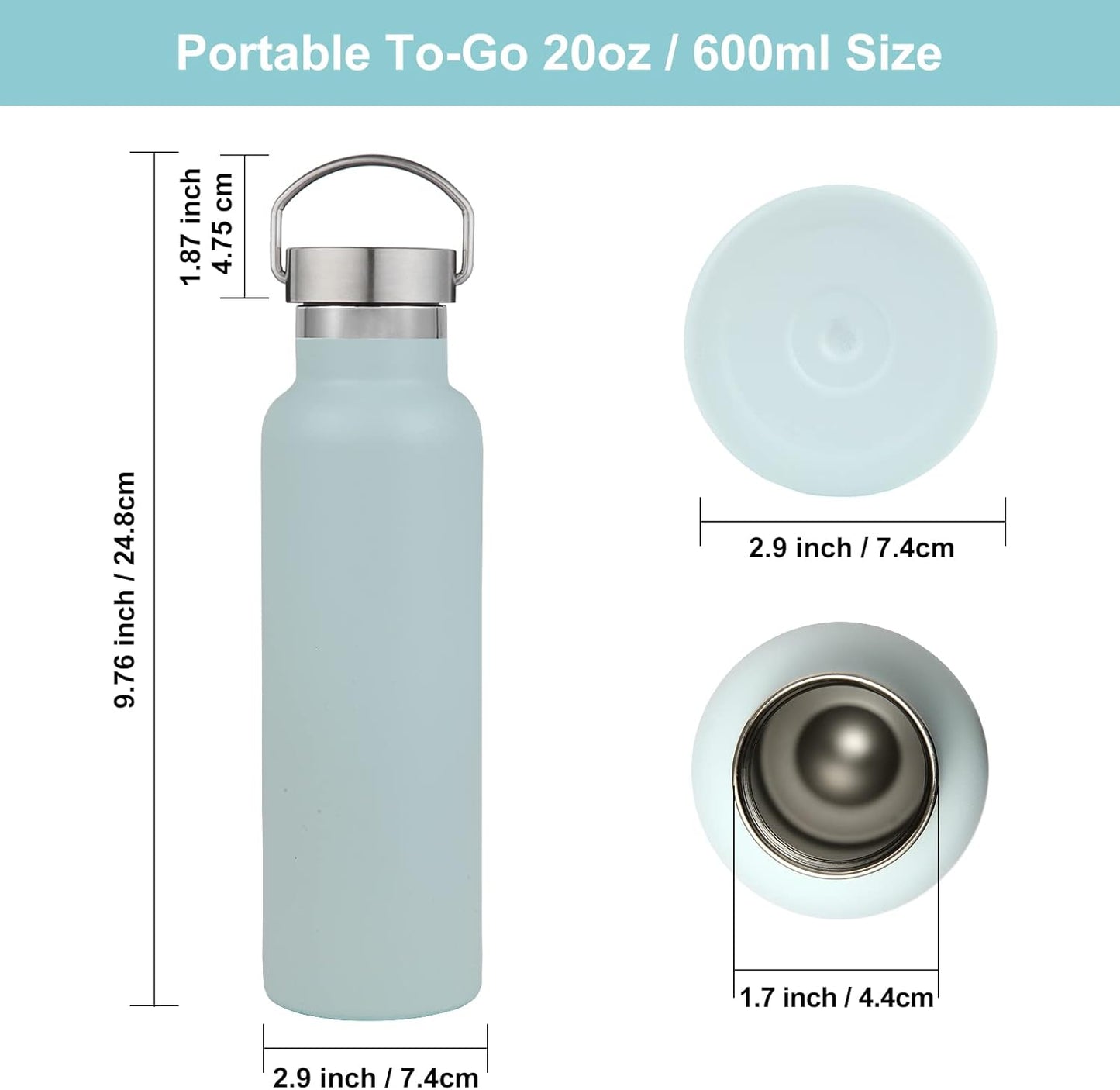 Neihepal 20 oz Insulated Water Bottles Bulk 4 Pack,Stainless Steel Double Wall Sport Bottle with Lid of Handle,Metal Reusable Thermoses Flask for School,Cyclists,Hikers,Gift (Mix,Set of 4)