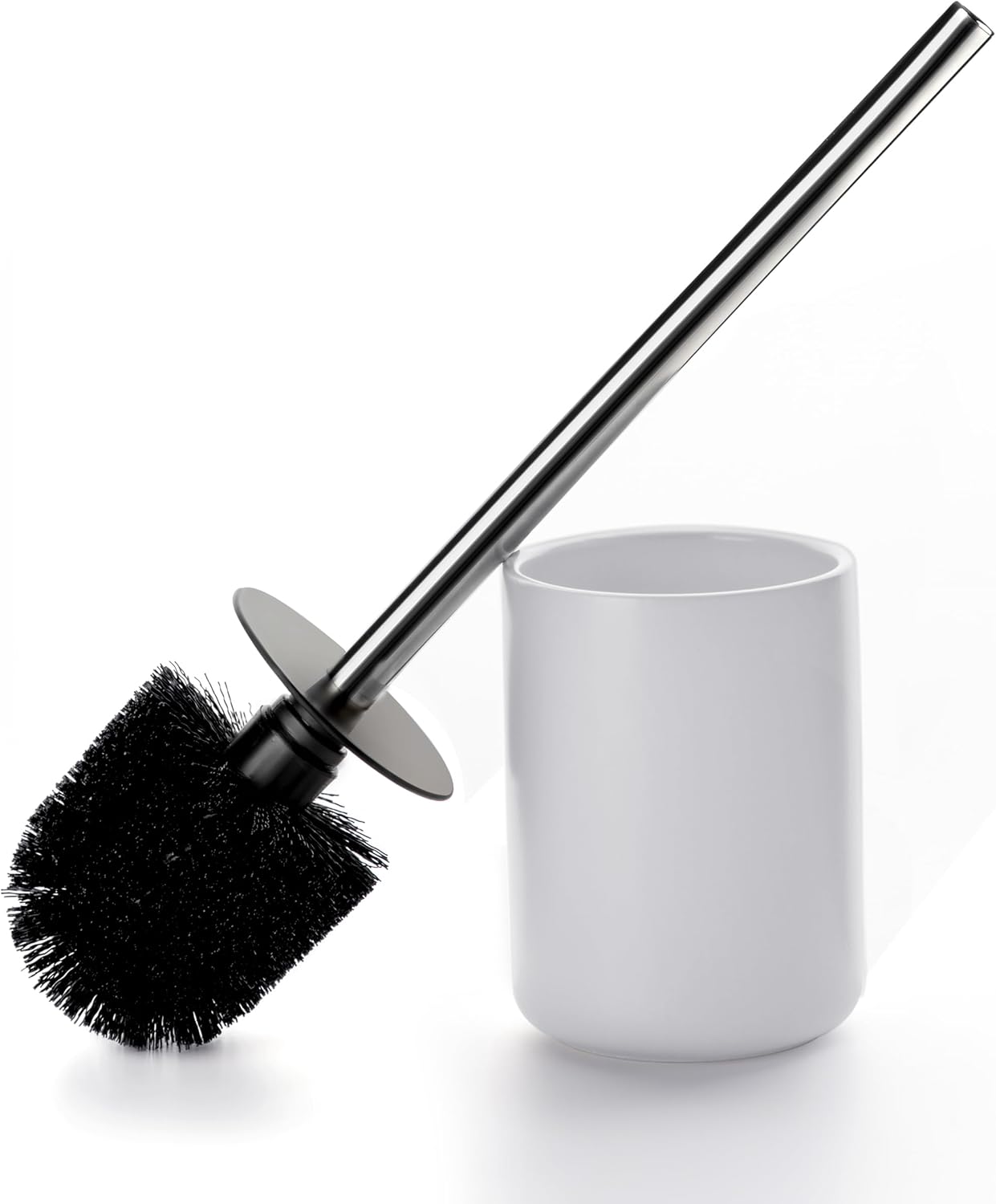 Ceramic Toilet Brush & Holder Set - Freestanding Deep-Cleaning Toilet Bowl Cleaner Brush, Stainless Steel Handle, Small & Sturdy for Storage, Easy to Clean, Non-Scratching