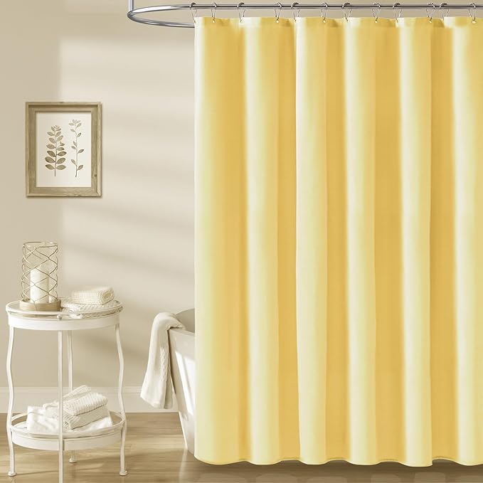 BTTN Fabric Shower Curtain, Linen Textured Heavy Duty Polyester Cloth Shower Curtain Set with Plastic Hooks, Yellow, 72" W x 78" L (Pack of 1)