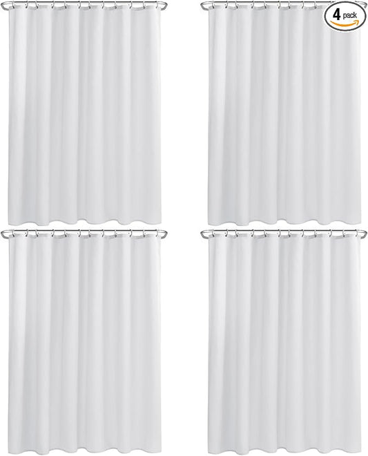 Nasitos Fabric Shower Curtain Liners 4 Pack - W72 x H72 - Washable & Water Resistant Cloth Shower Liner for Bathroom, Soft Hotel Quality, Standard Size (White, Include 8 Separate Magnets)