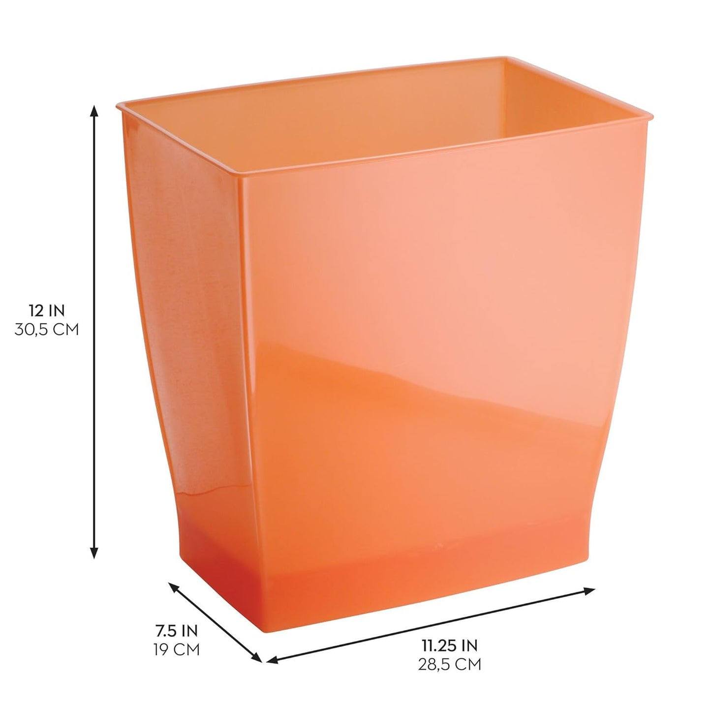 iDesign Small Rectangular Bathroom Trash Set of 2-Tango Orange, Made in USA Waste Can