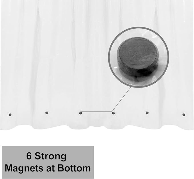 Barossa Design Extra Long Shower Curtain or Liner 72x80-6 Magnets on Bottom, PEVA, Waterproof, PVC Free, Metal Grommets - 72 x 80 Inches, Clear