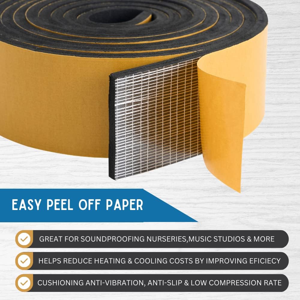 High Density Foam Weather Stripping Door Seal Strip Insulation Tape Roll for Insulating Door Frame, Window, Air Conditioner | Self Adhesive Sealing Weatherstrip (2 in x 1/4 in x 10 Ft, Black)