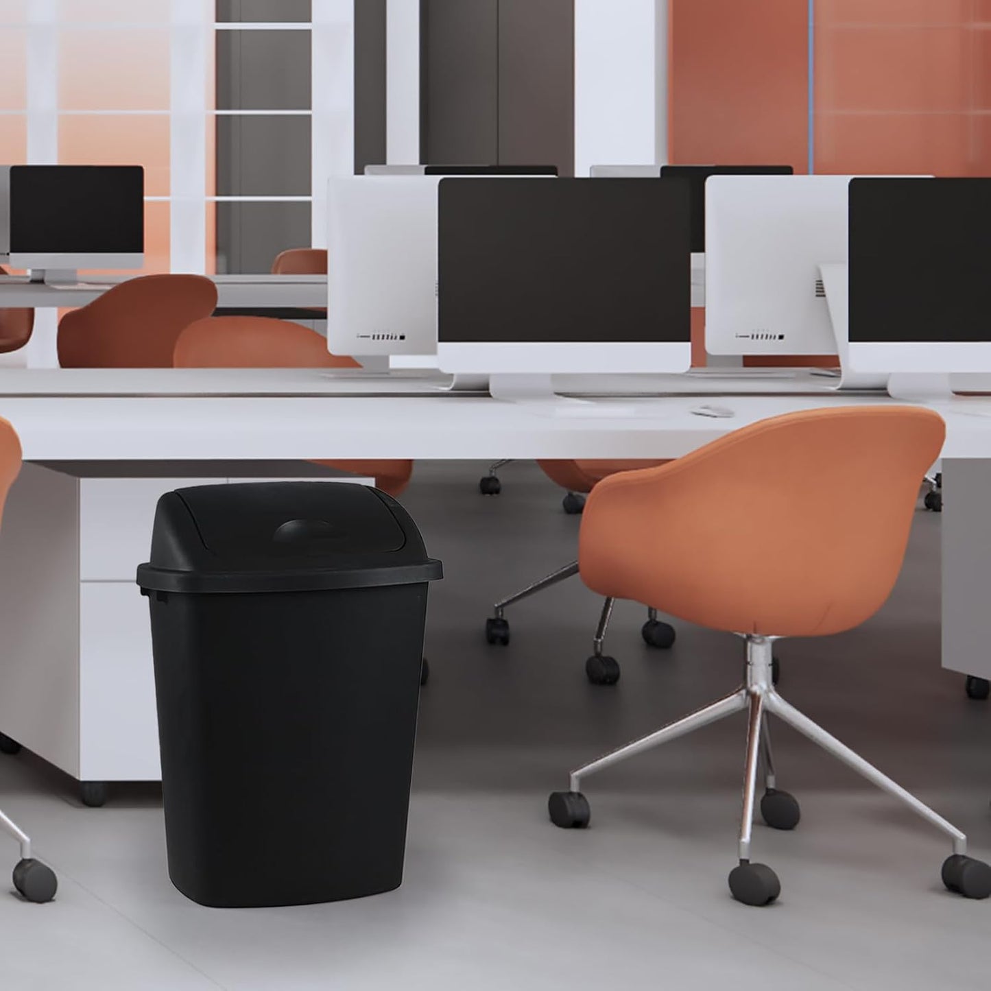 10 Gallon Plastic Swing Top Trash Cans, 4-Pack Garbage Cans with Swing Top Lid, Black