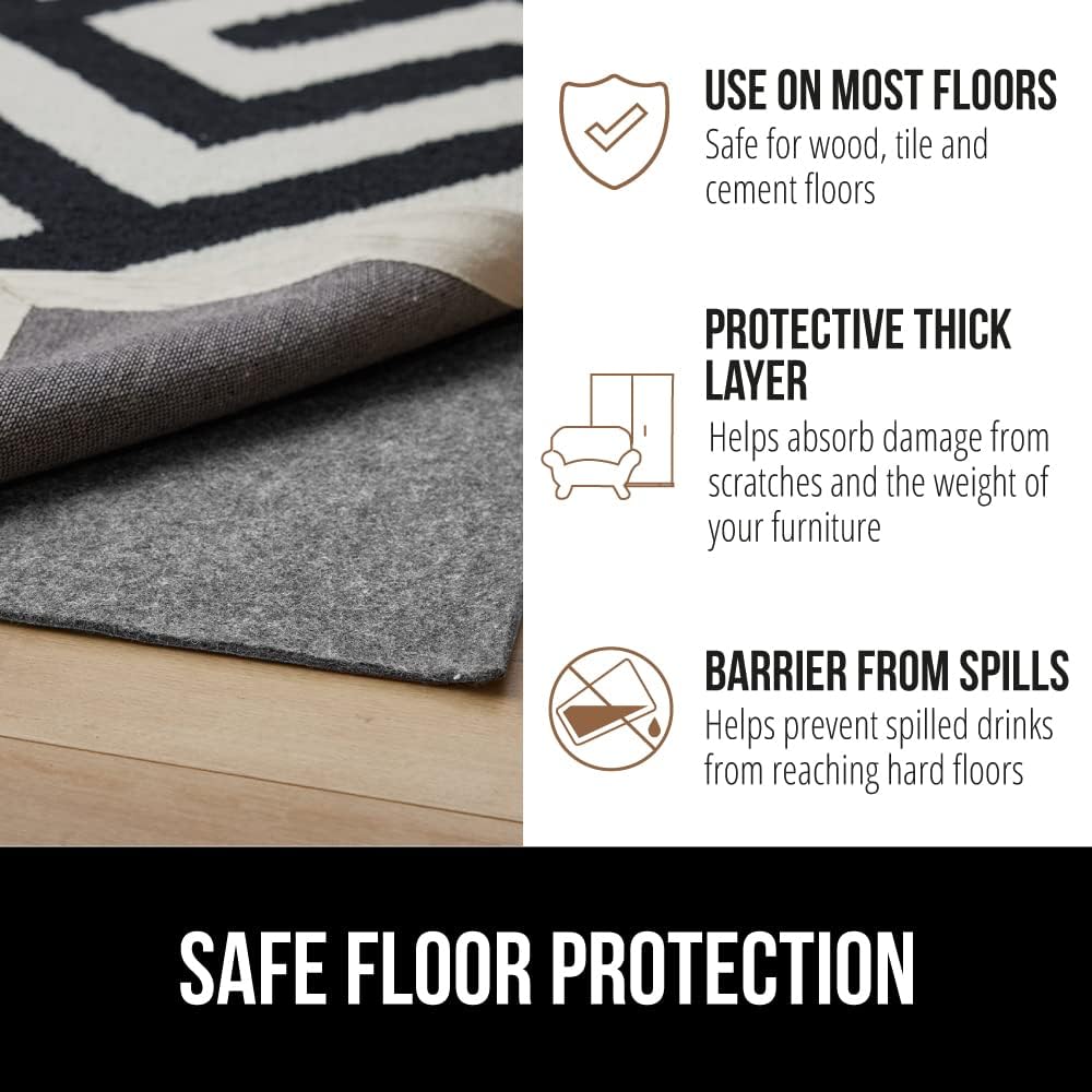 GORILLA GRIP Felt and Natural Rubber Stay in Place Slip Resistant Rug Pad, 1/8in Thick, 5x7 FT Protective Padding Under Area Rugs, Cushioned Gripper Pads, Carpet Runners, Hardwood Floors Protection
