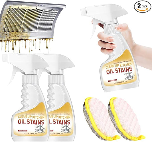 Heavy-Duty Kitchen Degreaser Foam Cleaner, Powerful Kitchen Degreaser Spray & Dual Side Scrub Sponge Set Grease Remover for Stove Range Hood (2, Standard)