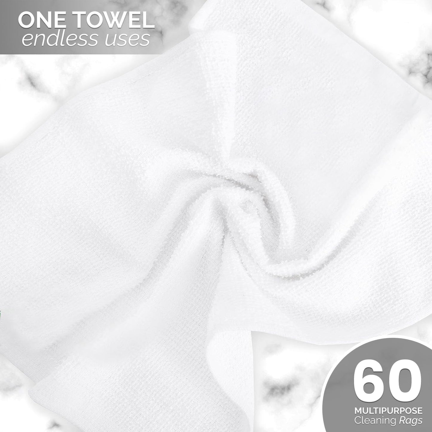 Terry Bar Mop Towels (Value Pack of 60) Size 14"x17" – Absorbent and Durable, Multipurpose Cleaning Rags, Cotton Cleaning Towels, Terry Cloth Rags, Reusable Shop Rags (White)