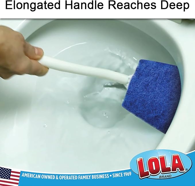 LOLA Bath & Toilet Bowl Scrubber Brush w/Comfort Handle & Hang Hole. Non-Scratch, Removes Rings w/Scrubbing Pad, 1 Pack