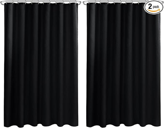 Nasitos Extra Long Fabric Shower Curtain Liners 2 Pack - W72 x H84 - Water Resistant Cloth Shower Curtains with Magnets, Soft Hotel Quality, Machine Washable (Black, Magnets Included)