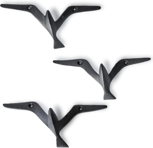 Ambipolar Iron Cast Decorative Gull Bird Wall Mounted Coat Hooks, Black, Set of 3