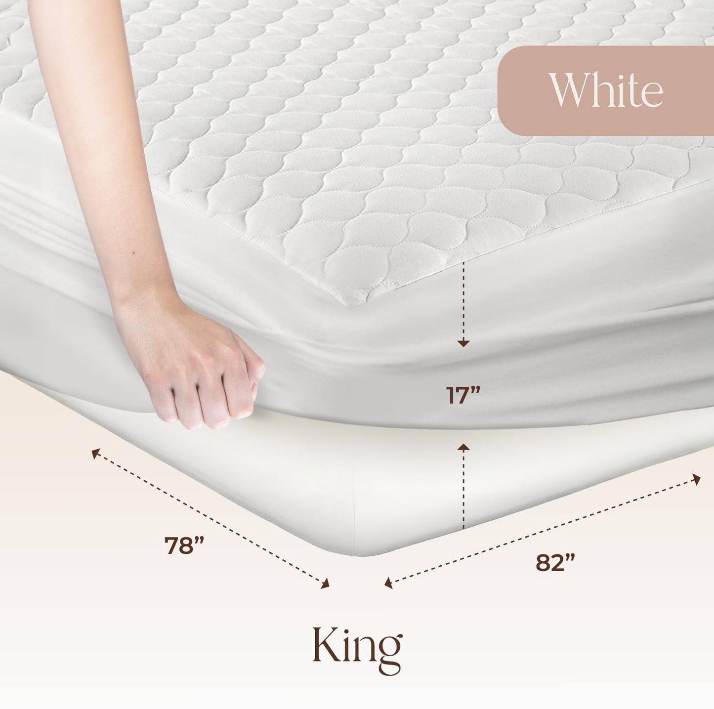 100% Cotton Organic Mattress Pad - Breathable & Cooling Mattress Protector King Size - Premium 300GSM Quilted and Noiseless Machine Washable Organic Mattress Protector (White, King)