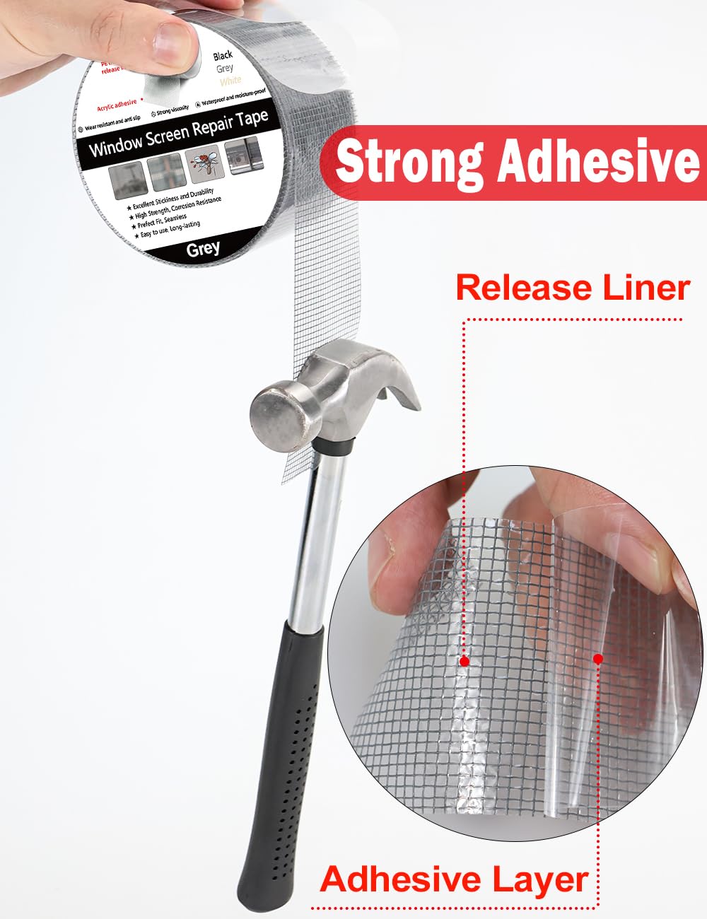wohohoho Window Screen Repair Tape, 2 in X 40 FT (480IN) Gray Screen Patch Repair Kit, 3-Layer Strong Adhesive Invisible Screen Tape Mesh Repair for Windows, Doors Garage Mosquito Net Magnetic Screen