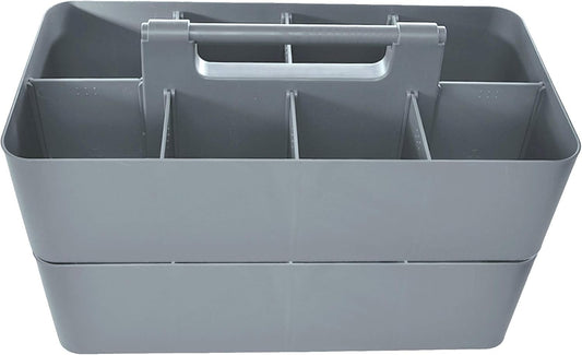 2 PACK - Portable DIY 8 Dividers Durable Plastic Tote Tool & Supply Cleaning Caddy with Handle Made In USA (Orion Gray)