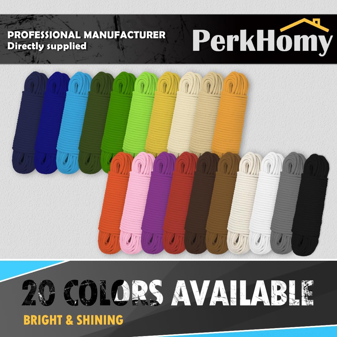 PerkHomy Cotton Rope 3/16" (5mm) 100 ft Multi Purpose Utility Diamond Braided Cord, Natural Cotton for Clothes Line Camping Crafting Flag Pole, Khaki