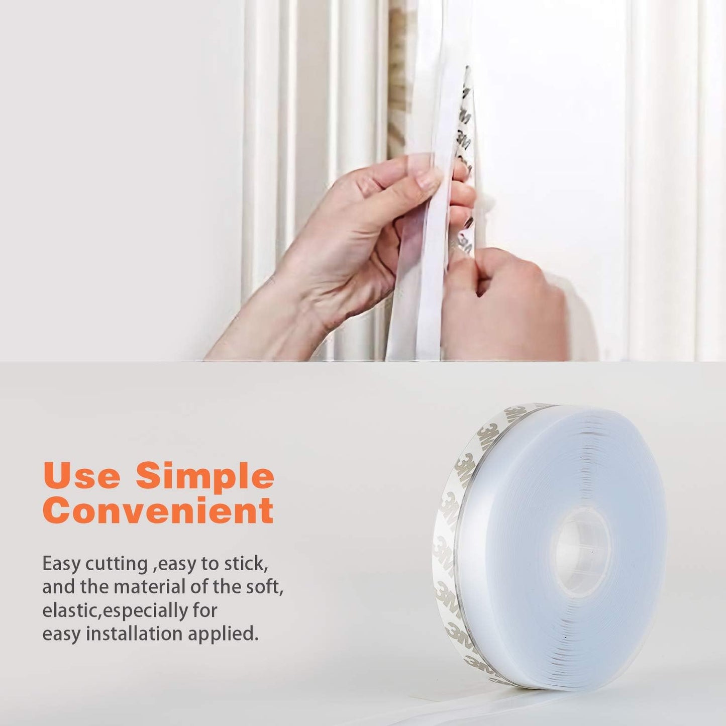 26 Feet Silicone Seal Strip, Transparent, 35MM - Door & Window Seal, Draft Stopper Adhesive Tape for Doors, Windows & Shower Glass Gaps