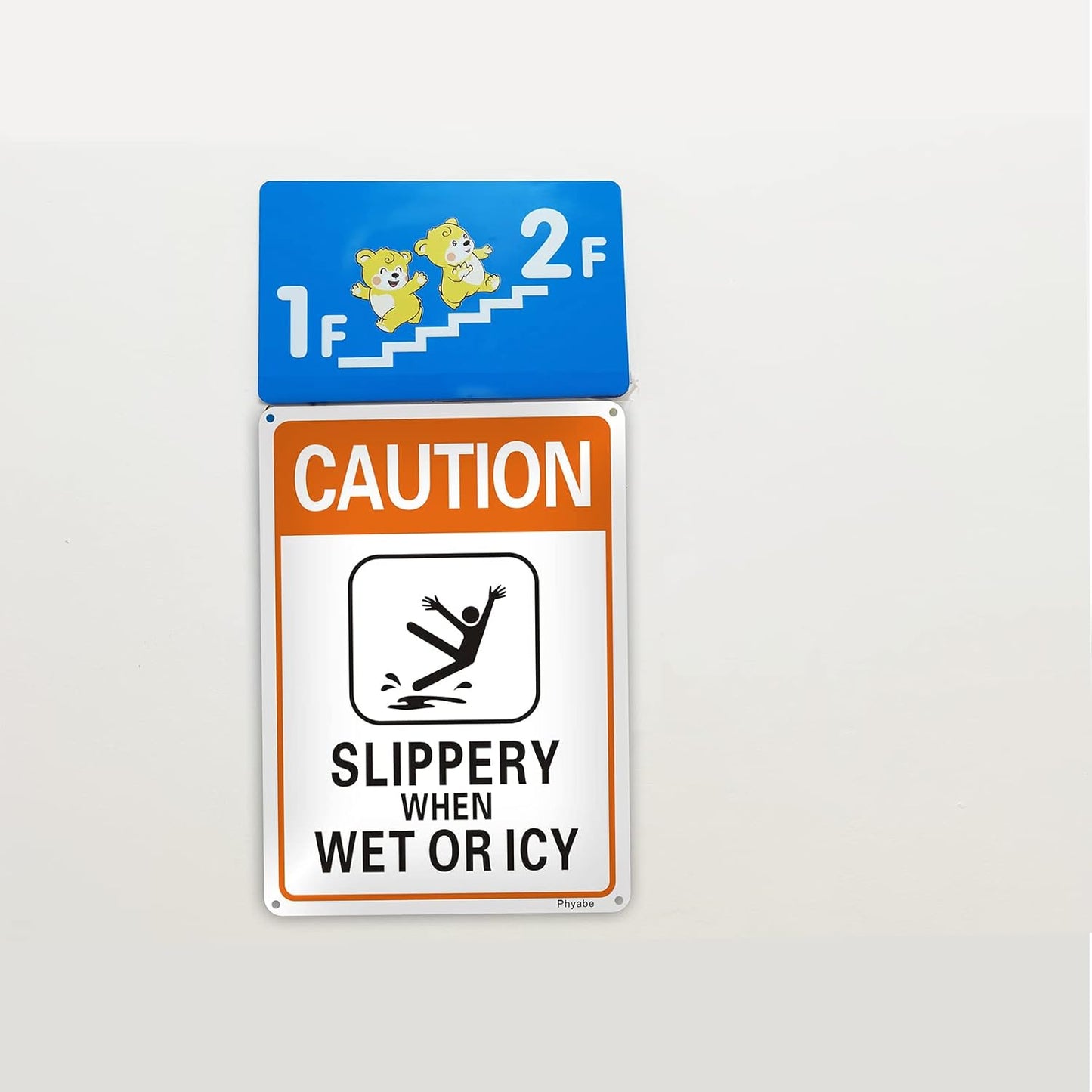 2 Pack Caution Slippery When Wet or Icy Sign, 7” x 10” Metal Rust Free Aluminum Sign, Weather Resistant, Waterproof, Durable Ink, Easy to Install