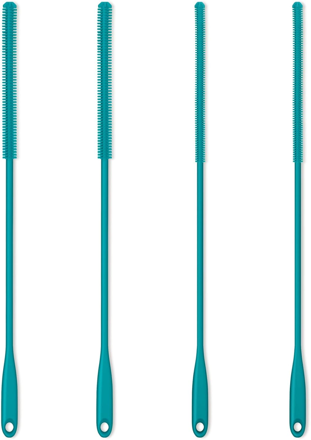 Silicone Straw Brush 4 Pack - (2 Small, 2 Wide) - 10 Inch Reusable Straw Cleaner, Pipe Cleaner, Glass and Detailing Tool (Turquoise)