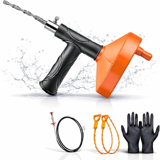 Drain Snake Auger, Plumbing Snake Drain Hair Clog Removal Tool, Heavy Duty Toilet Snake Auger, Sink Unclogger Drain Cleaner Tool for Bathroom Kitchen Tub Shower Drain Clog Remover with Gloves（33 Feet）