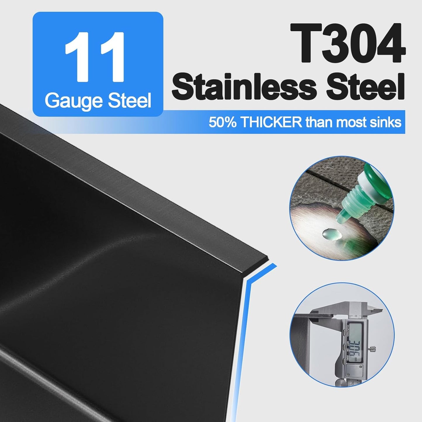 20x16 Inch Drop in Kitchen Sink, 304 Black Stainless Steel Sink, 9" Deep Single Bowl, R10 Tight Corner, 2 Pre-Drilled Holes, Topmount Installation,for Small Kitchen/RV/Bar Sink