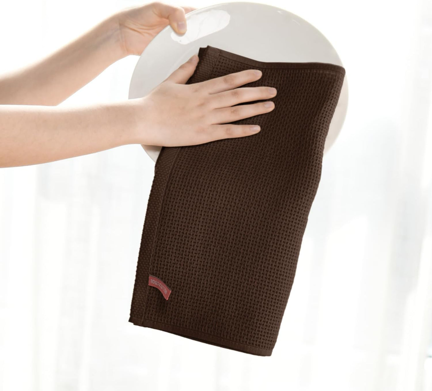 Artoid Mode 100% Cotton Dark Coffee Waffle Weave Kitchen Dish Cloths, 12x12 Inch Ultra Soft Absorbent Quick Drying Kitchen Dish Towels Set of 6