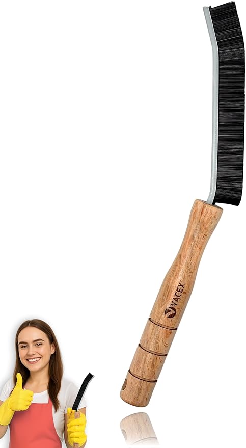 Hard Bristle Crevice Cleaning Brush with Long Wooden Handle - Multifunctional Gap Scrub Brush, Home Essentials, Bathroom Cleaner Tools for Household Use (Crevice Brush)