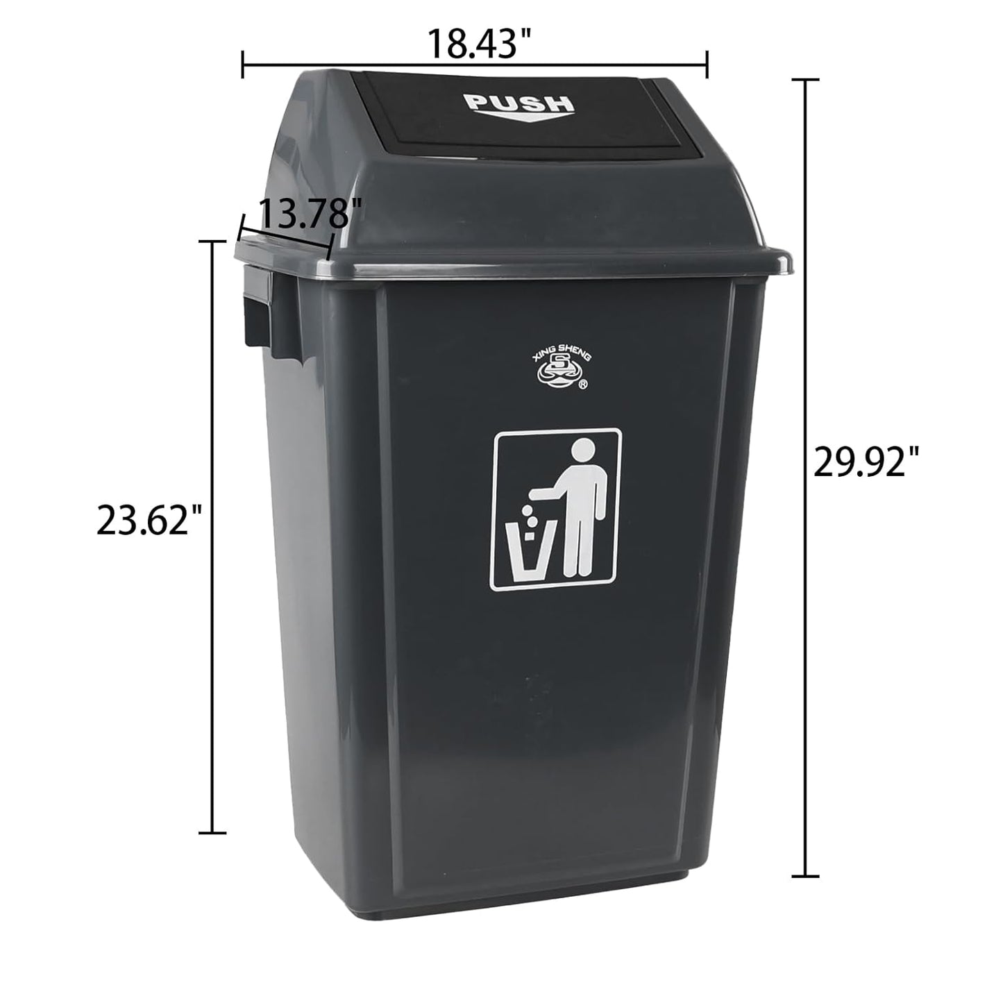 18 Gallon Grey Commercial Trash Can with Swing Lid, Garbage Can for Outdoor Office Restaurant School Kitchen (Pack of 4)