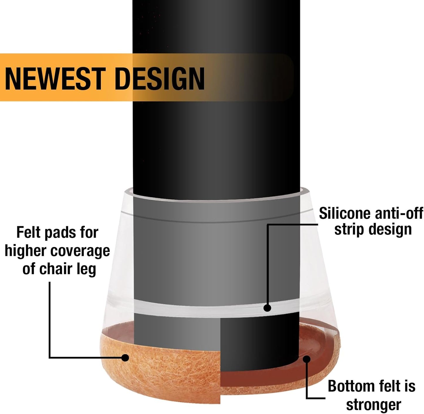 16 Pcs New Chair Leg Floor Protectors, Silicone Chair Leg Protectors for Hardwood Floors, Floor Protectors for Chairs, Chair Leg Caps Protect Wooden Floors from Scratching, Won't Tear