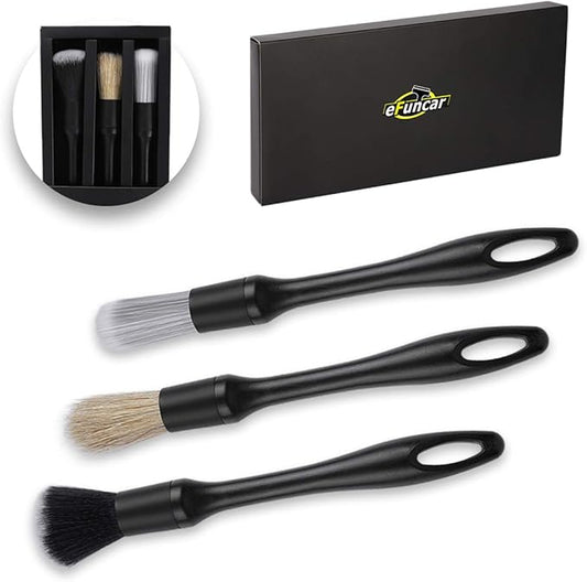 Car Detailing Brush Kit - 3 Pack, Auto Boar Hair Detail Brush Set Automotive Interior Exterior No Scratch Microfiber Detailing Brushes for Cleaning Air Vents, Engine Bays, Dashboard & Wheels