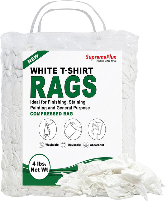 Premium White T-Shirt Cleaning Rags (4 lbs. Bag of Rags) – White Cotton Rags for Cleaning, Staining, Painting, Oil, Grease & Dust Removal – Shop Rag Bulk