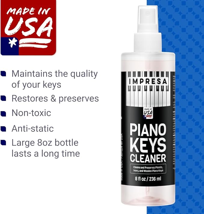 IMPRESA Piano Key Cleaner Spray - Piano Keyboard Cleaning Kit & Solution - Non-Toxic Low-Odor Keyboard Cleaner for Grand & Baby Grand Keys - 8 Fl Oz, Clear, Pack of 1